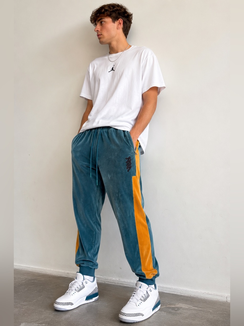 Jordan Y2K Velour Track Pants Men’s M Teal Gold Colorblock Jumpman Joggers